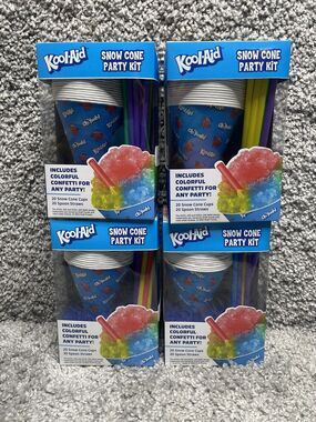 Kool Aid Snow Cone Party Kit 80 Cups & 80 Spoon Straws 4Pk Bundle Set New